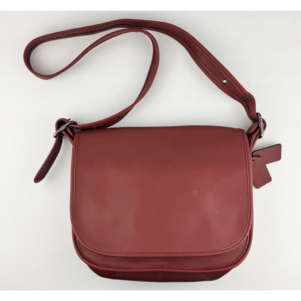 Coach 75th Anniversary 9170 Pouch Saddle Bag Dark Red Leather Flap